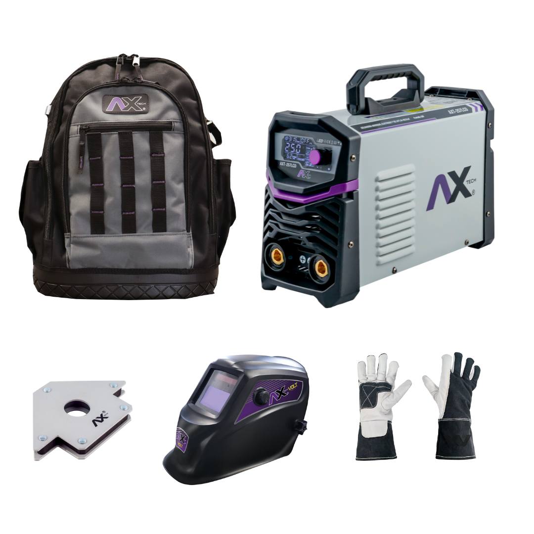 COMBO SOLD INV 250A BI VOLT MOCHILA P/HERR CARETA, GUANTES Y ESQ MAGNETICA AXT-257LCD-C3